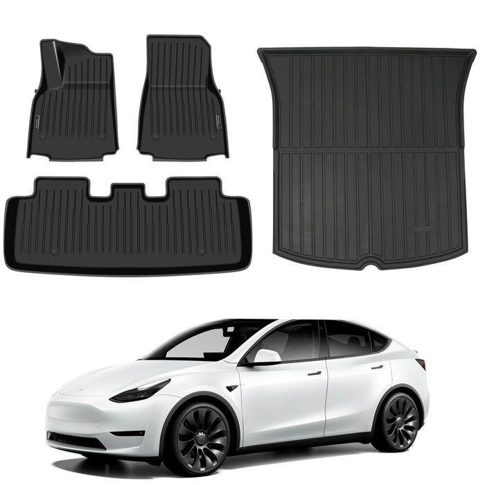 Tesla Model Y Custom Fit Black TPE Floor Liners 1st & 2nd Row All-Weather Floor Mats Compatible with Tesla Model Y 2021 2022 2023 2024