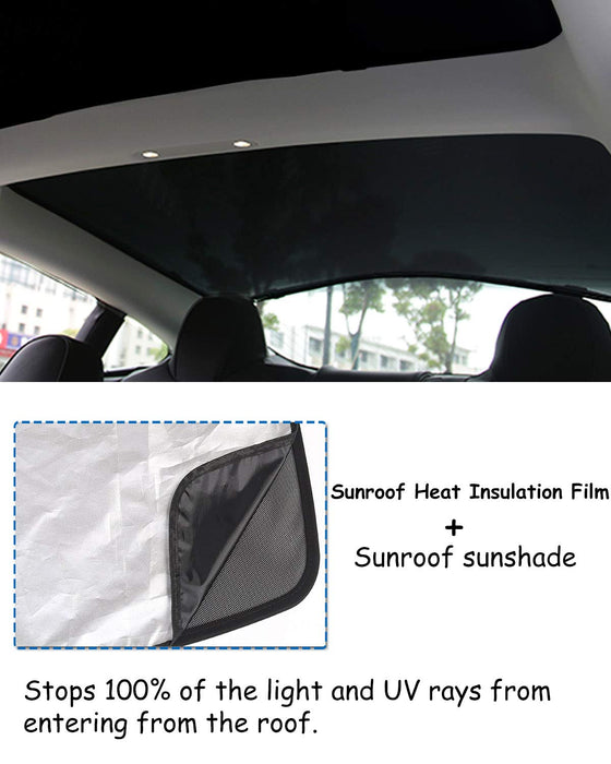 Tesla Model 3 2021-2023 Glass Roof Sunshade (Roof Sunshade Rear Window Sunshade + UV/Heat Insulation Film (Set of 4 Pieces)