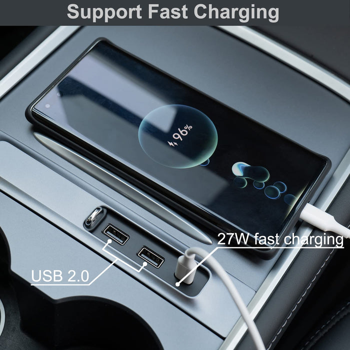2023 USB Hub Docking Station 2 USB Multiport Port Center Console Type 27W Fast Charging Adapter | Tesla Model 3 Model Y
