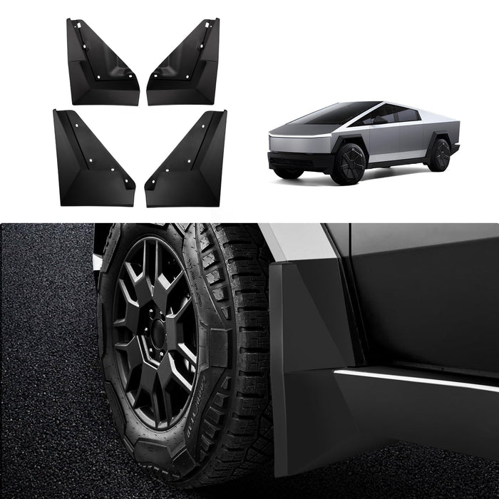 Tesla Cybertruck no-drill mud flaps installed - protection for snow, mud and sand recovery with Stuck Assist mode