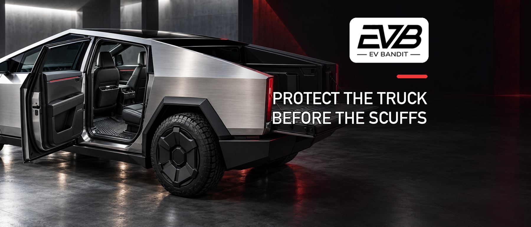 EV Bandit Cybertruck protection guide showing interior floor liners, tailgate protection, and everyday wear prevention
