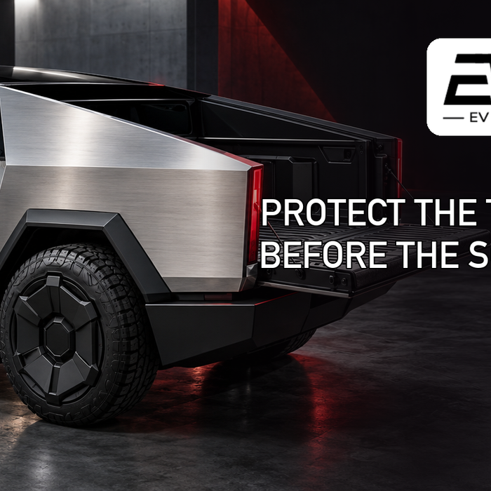 EV Bandit Cybertruck protection guide showing interior floor liners, tailgate protection, and everyday wear prevention