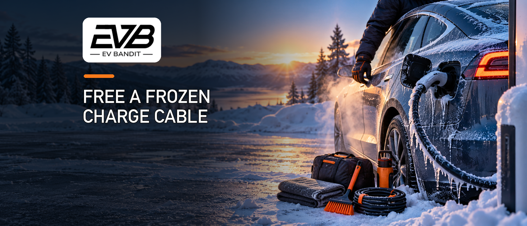EV Bandit winter guide to freeing a frozen Tesla charge cable and preparing a cold-weather kit