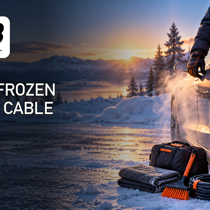 EV Bandit winter guide to freeing a frozen Tesla charge cable and preparing a cold-weather kit