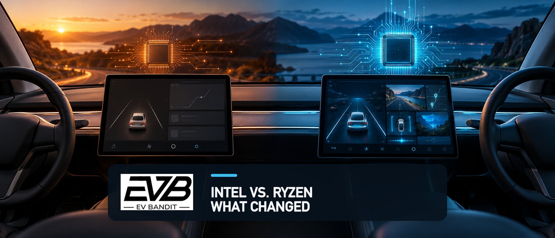 EV Bandit comparison of Intel and Ryzen Tesla infotainment hardware and software feature differences