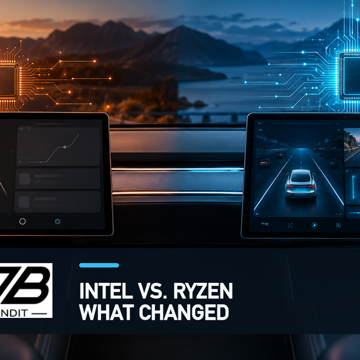 EV Bandit comparison of Intel and Ryzen Tesla infotainment hardware and software feature differences