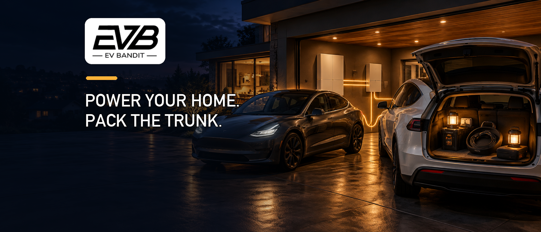 EV Bandit guide to Powershare home backup for Model 3 and Model Y with a practical blackout trunk kit