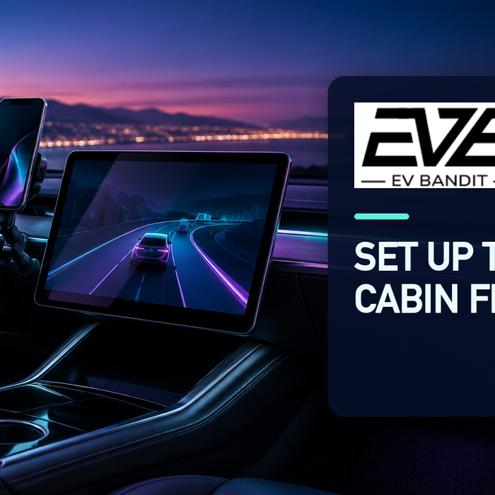 EV Bandit cabin setup guide for supervised driving with phone mounts and center-screen protection