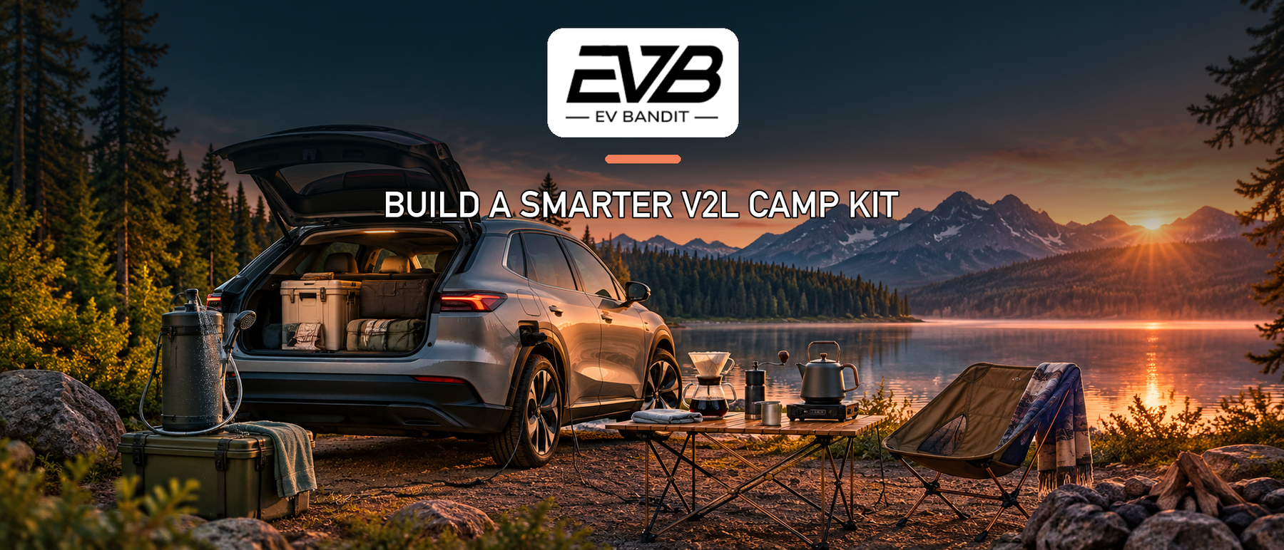 EV Bandit V2L camping guide for Model 3 and Model Y with practical gear that mostly needs no outlet