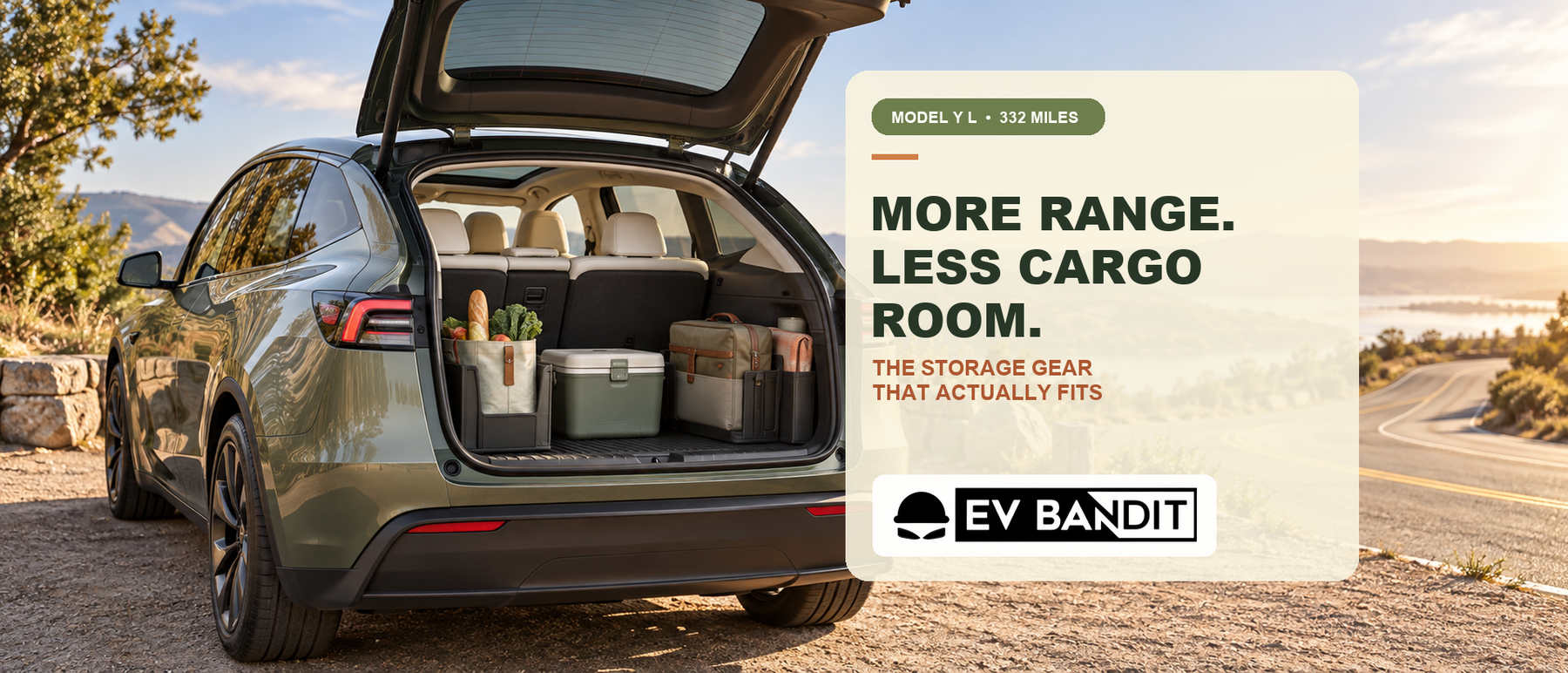 EV Bandit Model Y L guide covering its 332-mile range and practical cargo storage solutions