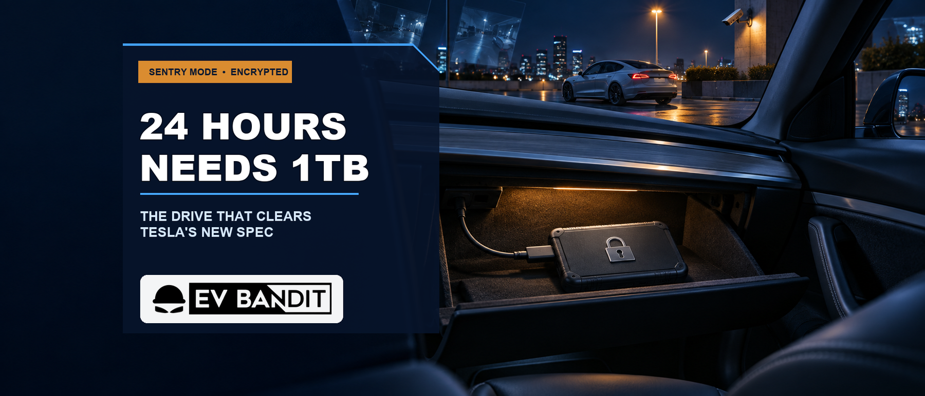 EV Bandit guide to encrypted Tesla Sentry Mode footage and the 1TB drive needed for a 24-hour buffer