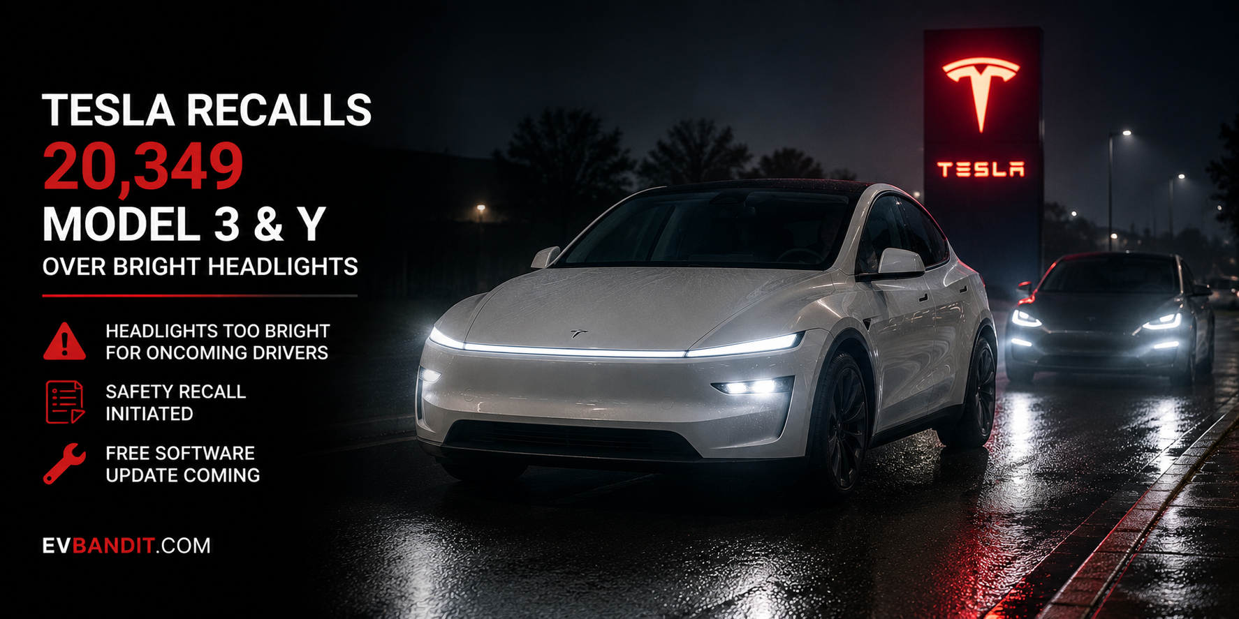 Tesla Recalls 20,349 Model 3 & Y Over Bright Headlights