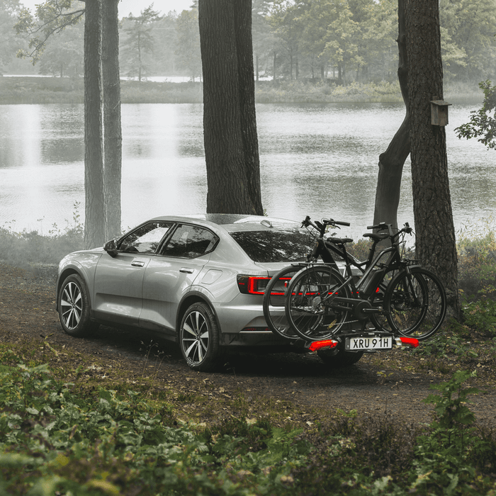 Thule Epos carrying bikes by a lake