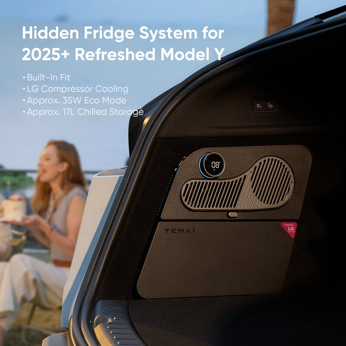 Hidden fridge system for 2025+ Model Y with LG compressor