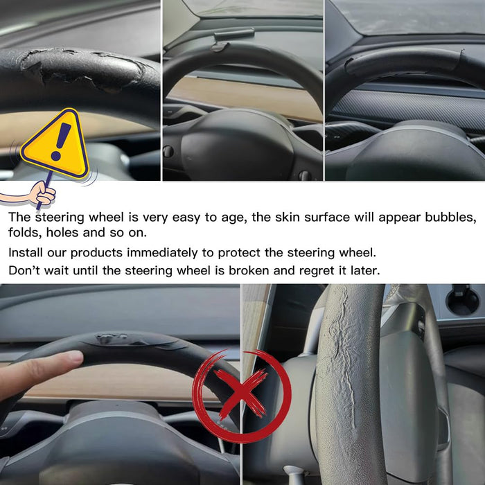 Real Carbon Fiber Steering Wheel Embedded Cover for Tesla Model 3/Y (2017-2023) | Matte Black 2PCS Panel Caps for Top & Bottom of Steering Wheel