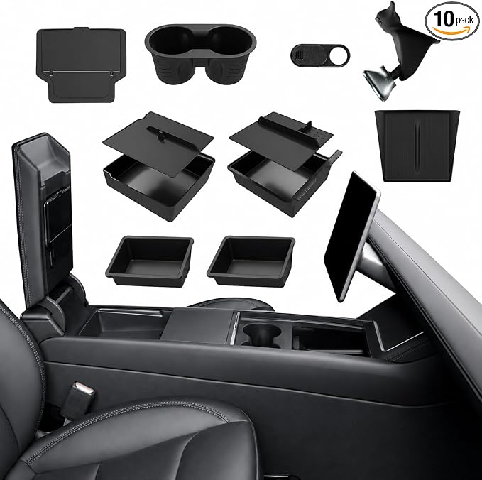 Foronetry 10-Piece Center Console Organizer for 2025-2026 Tesla Model Y Juniper Premium & Performance Black
