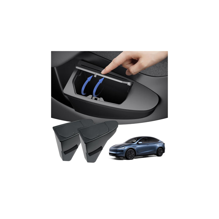 2PCS Front Door Trash Can for Tesla Model Y Juniper 2025-2026 | Side Door Storage Organizer with Push-to-Open Lid | ABS Garbage Bin Interior Accessory