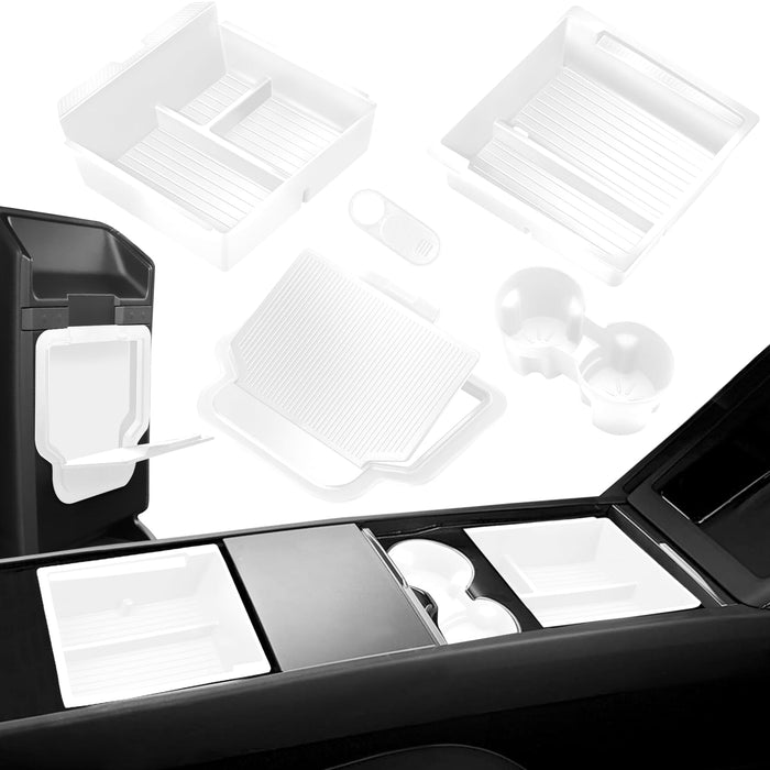 Tesla Model 3 Highland 2024-2025 Center Console Organizer Tray - Hidden Armrest Box & Cup Holder, Matte Black