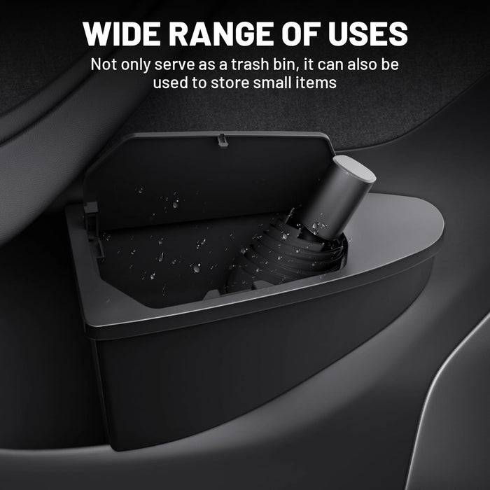 2PCS Front Door Trash Can for Tesla Model Y Juniper 2025-2026 | Side Door Storage Organizer with Push-to-Open Lid | ABS Garbage Bin Interior Accessory