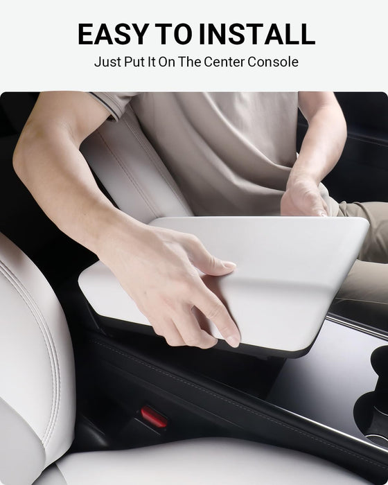 Tesla Model 3/Y/S/X Center Console Armrest Cover - Non-Slip TPE Protector, White (2016-2024)