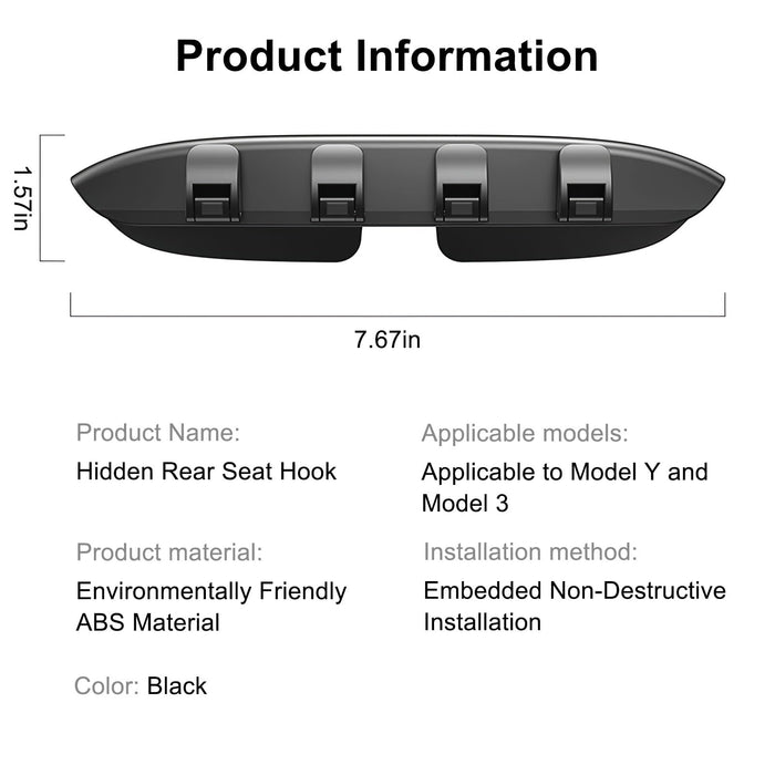 Tesla Model Y/3 Car Seat Hooks | Phone Mount | Grocery Hook - 2-Pack Purse & Bag Hangers, Back Seat Organizer (2021-2025)