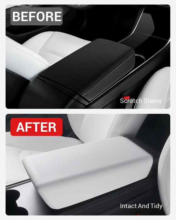 Tesla Model 3/Y/S/X Center Console Armrest Cover - Non-Slip TPE Protector, White (2016-2024)