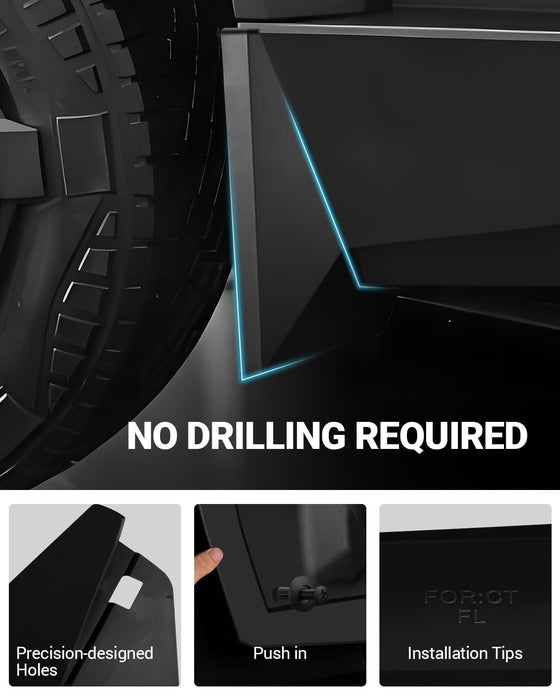 2024-2025 Tesla Cybertruck Mud Flaps - No Drilling Tire Protection Splash Guards, OEM ABS Fender Set of 4