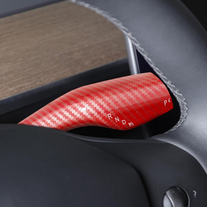 Tesla Model 3/Y 2017-2024 Steering Lever Cover - Matte/Glossy Carbon Fiber, Red & White Gear Shift Cover