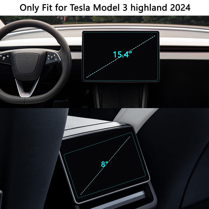 Tesla Model 3 Highland 2024-2025 Screen Protectors - 15.4” & 8” Tempered Glass with Auto-Alignment, Matte