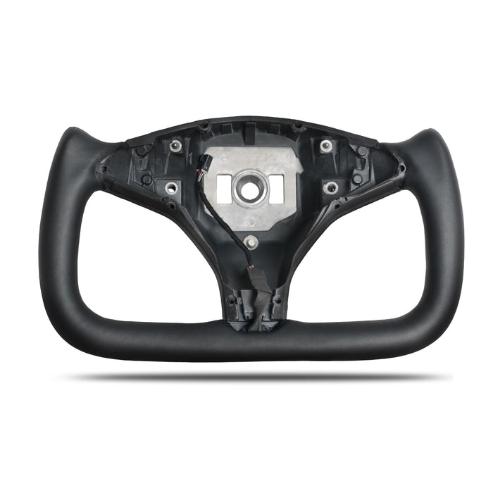 Yoke Steering Wheel for Tesla Model X 2016-2020 | Model S 2014-2020 | Black Microfiber Smooth Leather with Built-In Heating Function
