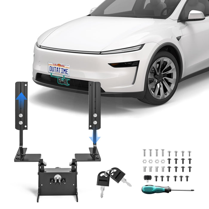Lockable Front License Plate Holder for Tesla Model Y Juniper 2026+ | No-Drill Anti-Theft Aluminum Mount | No Adhesives | Tesla Model Y Accessory