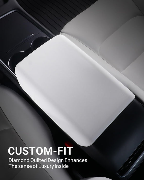 Tesla Model 3/Y/S/X Center Console Armrest Cover - Non-Slip TPE Protector, White (2016-2024)