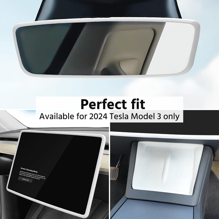 Tesla Model 3 Highland 2024-2025 Center Console Wireless Charger, Screen & Mirror Protector Set (3PCS, White)