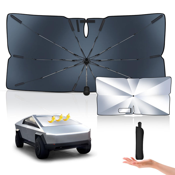 Tesla Cybertruck 2024-2025 Custom Fit Sunshade Umbrella - 100% Blackout, 6-Layer UV Front Window Protection