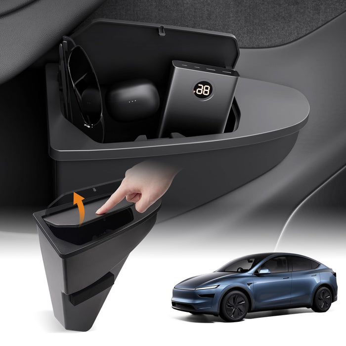 2PCS Front Door Trash Can for Tesla Model Y Juniper 2025-2026 | Side Door Storage Organizer with Push-to-Open Lid | ABS Garbage Bin Interior Accessory