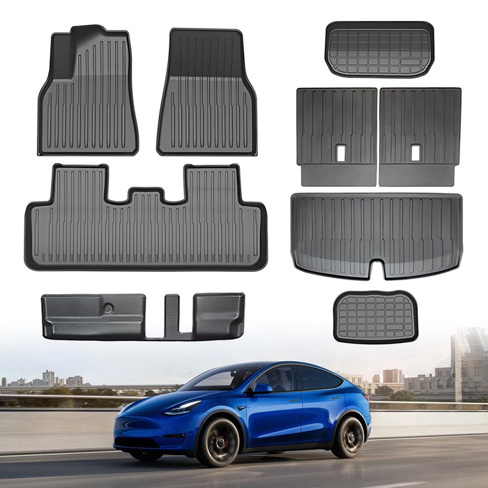 Tesla Model 3 Highland 2024 Floor Mat Set with Door Sill Protector - 6PCS Full Cover TPE Waterproof