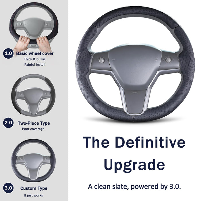 Steering Wheel Cover for Tesla Model 3 (2017-2023) | Model Y (2020-2024) | Black Non-Slip Leather Protector