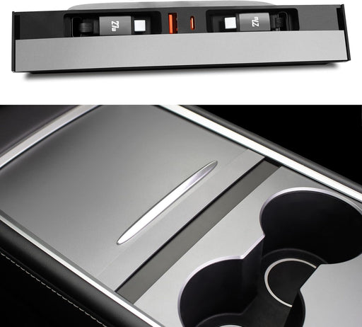 Retractable dual cable USB hub in Tesla Model 3 and Model Y center console