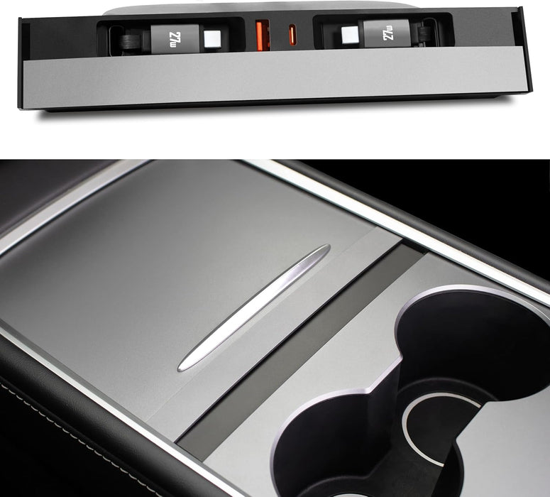 Retractable dual cable USB hub in Tesla Model 3 and Model Y center console