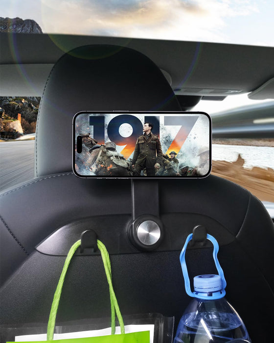 Tesla Model Y/3 Car Seat Hooks | Phone Mount | Grocery Hook - 2-Pack Purse & Bag Hangers, Back Seat Organizer (2021-2025)