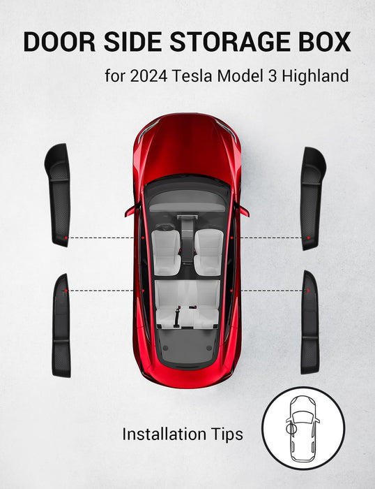 Tesla Model 3 Highland 2024 Door Side Storage Box - TPE Front & Rear Door Organizer Tray, Set of 4