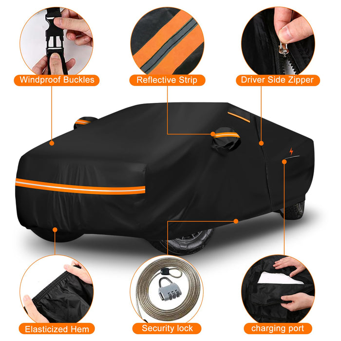 Waterproof Car Cover for Tesla Cybertruck - 6-Layer All-Weather Protection with Zipper Door & Windproof Bands