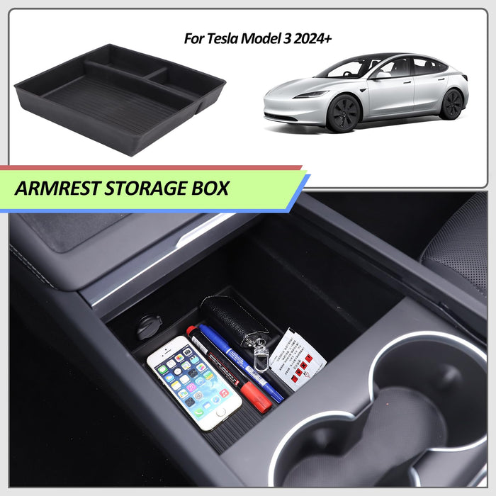 Tesla Model 3 Highland 2024 Center Console Organizer - Armrest Storage Box & Privacy Divider, ABS