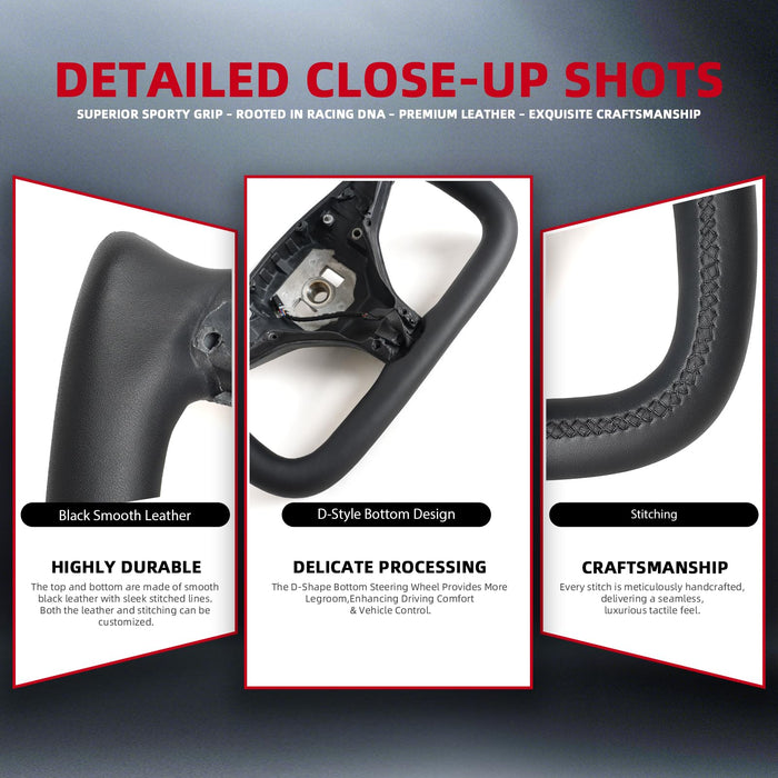 Yoke Steering Wheel for Tesla Model X 2016-2020 | Model S 2014-2020 | Black Microfiber Smooth Leather with Built-In Heating Function