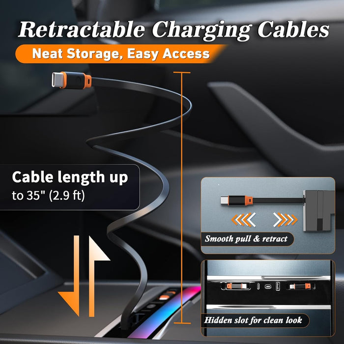 Model Y Juniper USB HUB Adapter with Interior LED Light & Retractable cable