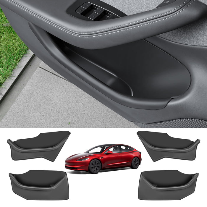 Tesla Model 3 Highland 2024-2025 Door Protectors - Soft Silicone Side Storage Box for Front & Rear Doors, Black