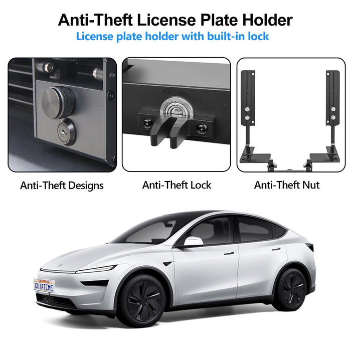 Lockable Front License Plate Holder for Tesla Model Y Juniper 2026+ | No-Drill Anti-Theft Aluminum Mount | No Adhesives | Tesla Model Y Accessory