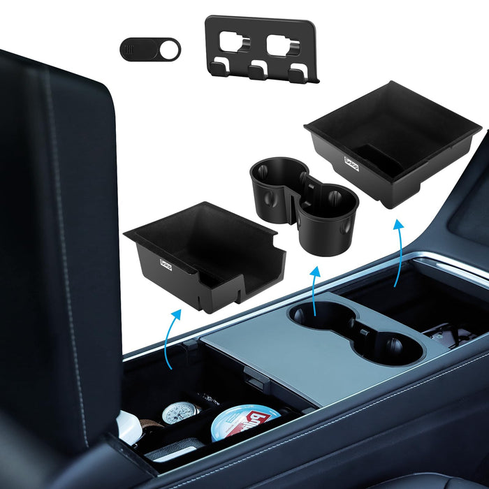 3-Piece Tesla Model 3 Highland 2024 Accessories - Console Organizer Tray, Silicone Cup Holder Insert, Flocked Material Upgrade