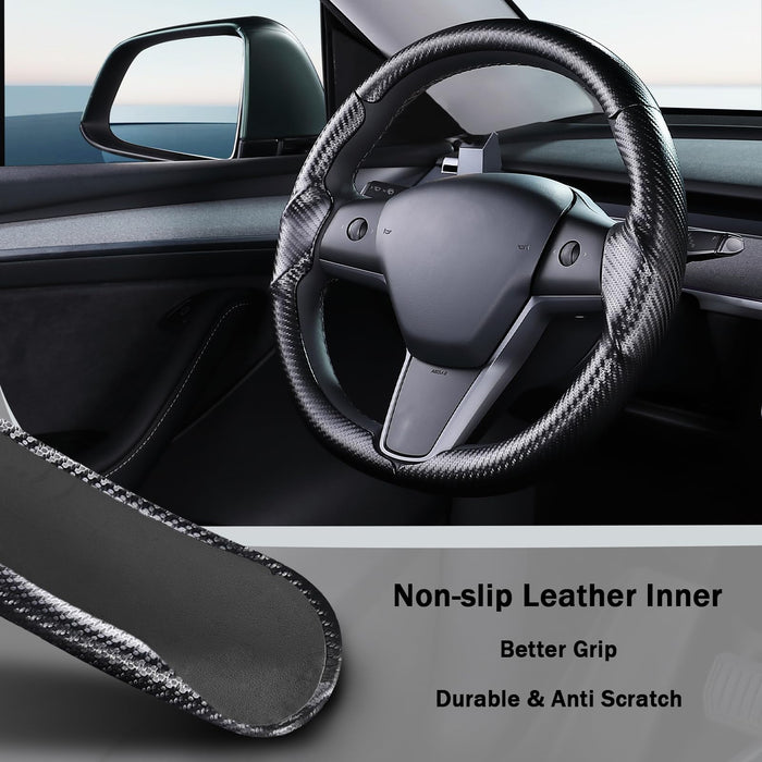 Carbon Fiber Steering Wheel Cover for Tesla Model 3 (2017-2023) | Model Y (2020-2024) | Matte Black Interior Accessory | Tesla Model 3/Y Upgrade