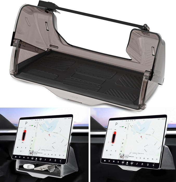 Tesla Model Y 2019-2025 Under Screen Storage Box - Hidden Center Console Tray with Anti-Slip Pad